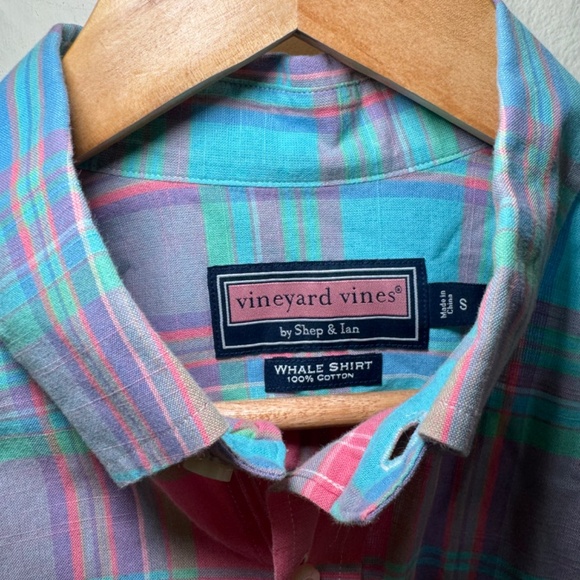 Vineyard Vines Shirt Men's SM Multicolor Plaid Woven Whale Preppy Long Sleeve - Picture 3 of 5